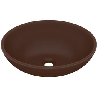 vidaXL Vidaxl - Lavabo De Lujo Ovalado Cer&aacute;mica Marr&oacute;n Oscuro Mate 40x33 Cm
