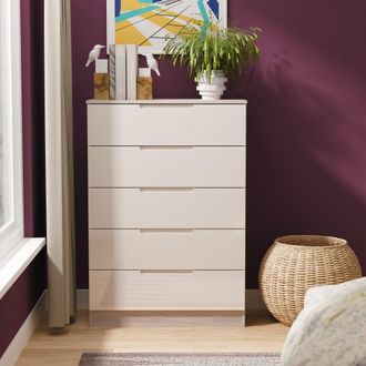Welcome Furniture Cannes Ready Assembled 5 Drawer Chest in Kashmir Gloss & Grey Oak - Welcome Furniture | TJ Hughes