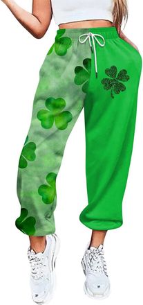Generic St. Patricks Day Sweatpants for Women Shamrock Print High Waisted Athletic Joggers Pants Cinch Bottom Lounge Pants Baggy Fleece Sweat Pants Womens St 