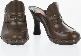 Burberry Brushed Leather Mules with Penny Design 11cm Burberry