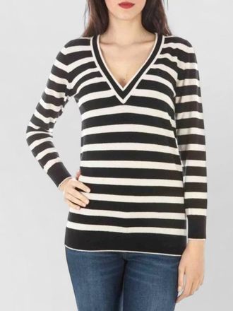 Fred Perry wool cashmere striped v-neck long-sleeve sweater