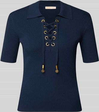 Michael Kors Strickshirt mit Schn&uuml;rung und Umlegekragen in Marine, Gr&ouml;&szlig;e XS