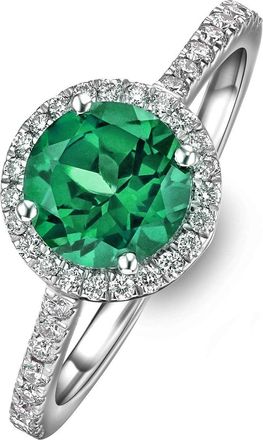The Diamond Store Astra 2.50ct Lab Emerald and Diamond Halo Shoulder Set Round Cut in Silver