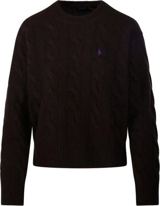 Ralph Lauren Truien & Vesten, Dames, Bruin, XS, Wol, Trui met logo-borduurwerk en kabels
