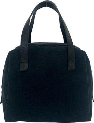 Gucci Black Canvas Leather Boston Bag Handbag Tote Bag (Pre-Owned)