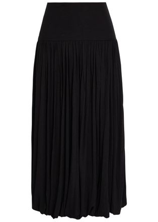 Toteme Gathered Crepe-jersey Midi Skirt - Black - S (UK8-10 / S)