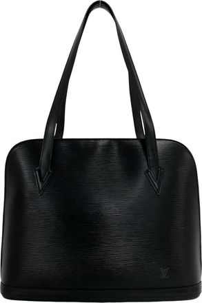 Louis Vuitton Black Leather Shoulder Bag Tote Bag (Pre-Owned)