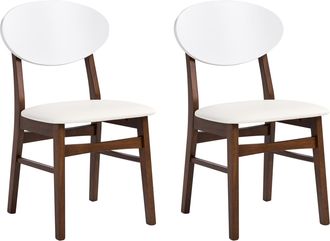 Beliani Conjunto De 2 Sillas De Comedor Asiento De Piel Sint&eacute;tica Blanco Crema Estructura Marr&oacute;n Amery
