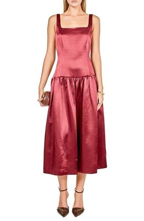 endless rose Sleeveless Drop Waist Satin Maxi Dress in Merlot at Nordstrom, Size Medium