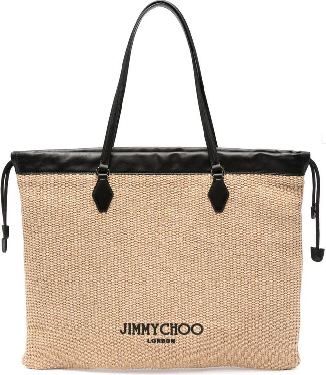 Large Drawstring Tote Bag - Womens - Raffia/Calf Leather