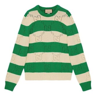 Gucci GG Lace Striped Knit Sweater Beige Green 729536-XKC0T-9762