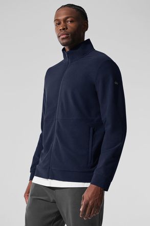 Alo | Conquer Max Mock Neck Full Zip Jacket in Navy Blue, Size: Medium