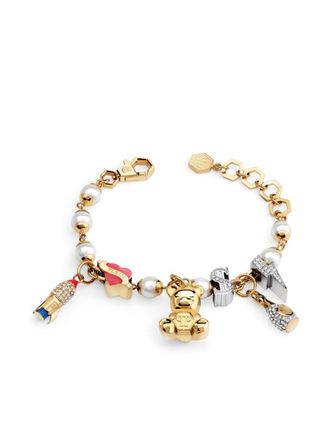Philipp Plein logo charm bracelet - women - stainless steel/Gold Plated Steel/Cubic Zirconia - One Size