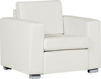 Beliani Sill&oacute;n Tapizado En Piel Blanca Patas Cromadas Dise&ntilde;o Retro Helsinki
