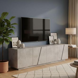 Dmora Mueble Para Tv Para Sal&oacute;n, Made In Italy, Mueble Para Tv Con 4 Puertas Con Detalle, 162x44h46 Cm, Color Gris Cemento, Con Embalaje Reforzado - Dmora