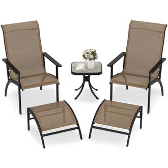 Costway Set 5 Pezzi Tavolino e Sedia da Giardino, Set Mobile da Esterno con Tavolino Laterale e Sedia Adirondack, Set di Mobili da Conversazione per