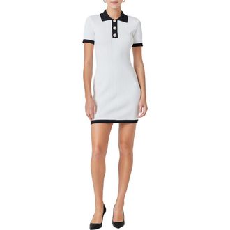 endless rose Polo Rib Minidress in White/Black at Nordstrom, Size Small