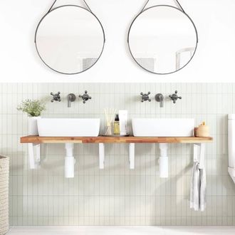 Berkfield Home Elegant Basin Shelf Wall Mounted Steel & Solid Wood Acacia in Brown