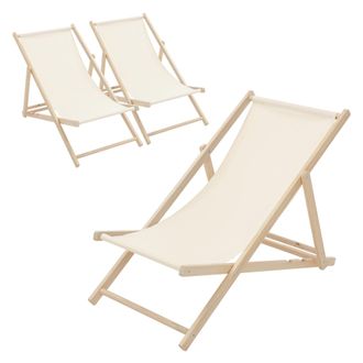 ECD Germany Ecd Germany - Juego De 3 Tumbonas Playa Madera De Pino 3 Posiciones De Reclinaci&oacute;n Plegable Silla Tradicional De Sol Para Jard&iacute;n O Balc&oacute;n Beige Imperm