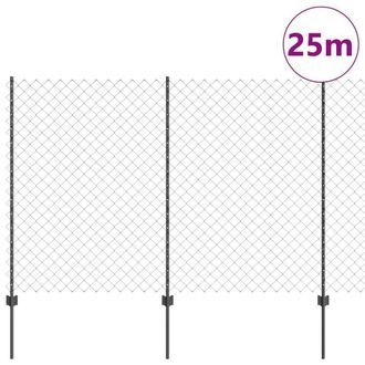 Berkfield Home Stylish Chain Link Fence with 44 U Posts Grey 1.6x25 m Steel