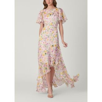 Shoshanna Midnight Chauncey Volta Floral Chiffon Dress in Ivory Multi at Nordstrom, Size 8