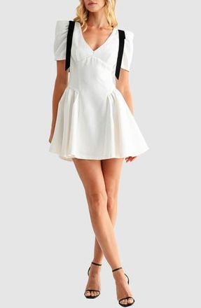 All in Favor Contrast Tie Detail Tweed Cocktail Minidress in Ivory Black at Nordstrom Rack, Size X-Small