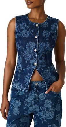 Steve Madden Wesley Floral Denim Vest in Rose Frost at Nordstrom, Size X-Small