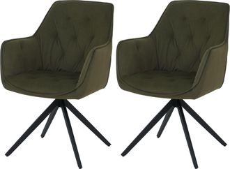 Hhg [nunca Usado] Juego De 2 Sillas De Comedor Hhg-503, Sillas De Cocina, Sillas Tapizadas Con Reposabrazos, Giratorias, Metal Y Tela/tejido, Verde