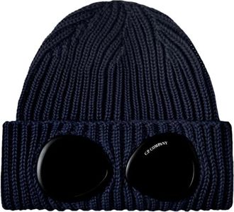 C.P. Company Rib-Knit Muts met Goggle Detail aan de Voorkant - Heren - Hoeden - Blauw - ONE Size - Wol - Accessoires