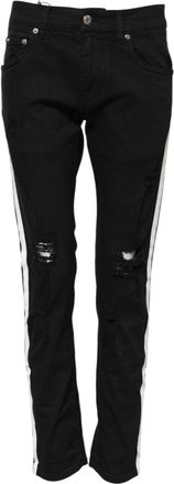 Dolce & Gabbana Mens Black Tattered White Lining Skinny Denim Jeans Black-White Cotton Pu Elastane Clothing Black/white