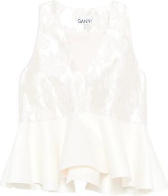 Ganni Top con peplum - Bianco