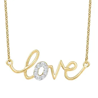 Pompeii3 1/10Ct Diamond Love Pendant Scrip Yellow Gold Lab Grown Womens 18 Necklace