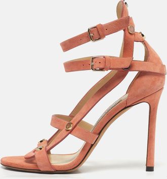 Jimmy Choo London Orange Suede Studded Ankle Strap Sandals