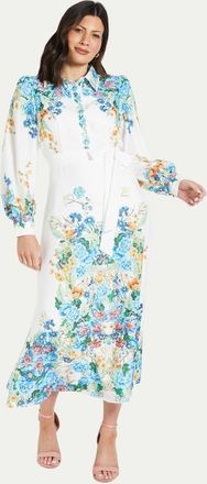 Wallis Floral Western Belted Midi Shirt Dress in Ivory at Nordstrom, Size 16
