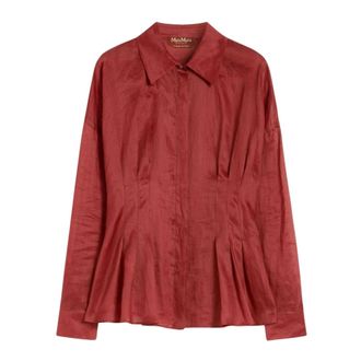 Max Mara Shirts, female, Red, Size: XS Long-sleeved Ramie Canvas Shirt