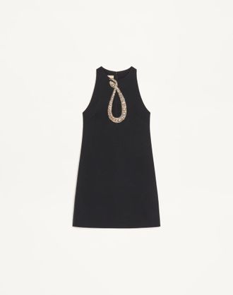 Valentino Embroidered Crepe Couture Short Dress Woman BLACK/CRYSTAL 36