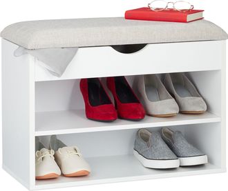 Relaxdays Relaxdays - Banco Zapatero, Acolchado, Mueble De Pasillo, Tres Compartimentos, Asiento, 45 X 62 X 30 Cm, 1 Ud. Blanco