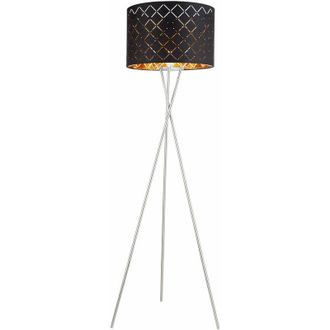 ETC Shop Lampada da terra con paralume in tessuto lampada laterale oro nero Lampada treppiede a 3 gambe in tessuto, nichel opaco, attacco E27, DxH 62x158 cm