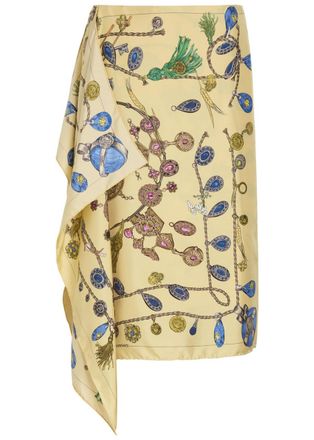 Versace Printed Silk-twill Midi Skirt - Yellow - 42 (UK10 / S)