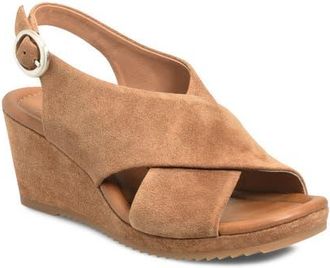 S&ouml;fft Isabeth Slingback Platform Wedge Sandal in Saddle at Nordstrom, Size 11