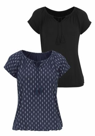 Vivance mit leicht gerafftem Ausschnitt 2er-Pack, aus weichem Viskose-Stretch