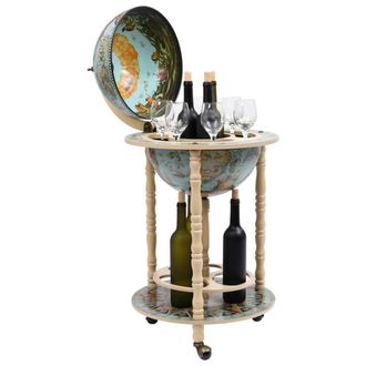 Berkfield Home Globe Bar Wine Stand Eucalyptus Wood Blue