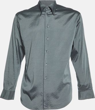 Emporio Armani Grey Striped Cotton Blend Button Down Shirt