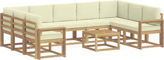 vidaXL Conjunto De Sof&aacute;s De Exterior 10 Uds. Blanco Y Crema Poli&eacute;ster Vidaxl