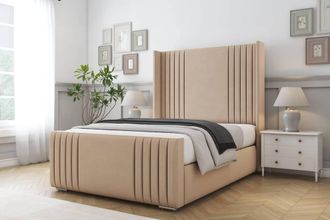 Comfort Beds Elise Plush Bed Frame With Mattress-50 Upholstered Wingback in Stone | Size: Single
