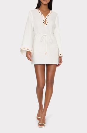 Milly Embroidered Chain Long Sleeve Cotton & Lined Cover-Up Dress in White at Nordstrom, Size X-Small