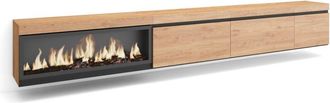 Skraut Home Skraut Home - Mobile tv Soggiorno, Ampio spazio a disposizione, 317x45x35 cm, Camino elettrico xxl, Sospeso, da appendere, Stile moderno, Rovere