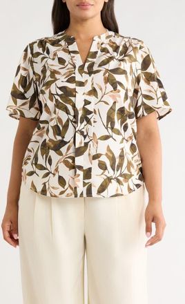 Anne Klein Flutter Sleeve Top in White Dove Multi at Nordstrom, Size 1X