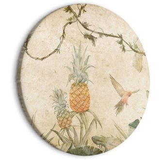 OEM Imagen Circular - Tr&oacute;picos En Colores Apagados - Loros Y Pi&ntilde;as Entre Exuberante Vegetaci&oacute;n Ex&oacute;tica En Delicados Tonos De Verde / Loros En La Selva