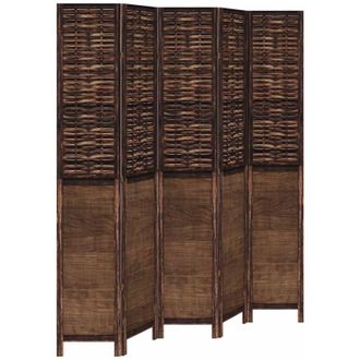 vidaXL Vidaxl - Biombo Separador De 5 Paneles Madera Paulownia Marr&oacute;n Oscuro